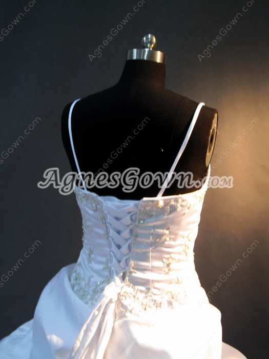 Simple Embroidery Spaghetti Straps White Quinceanera Dresses