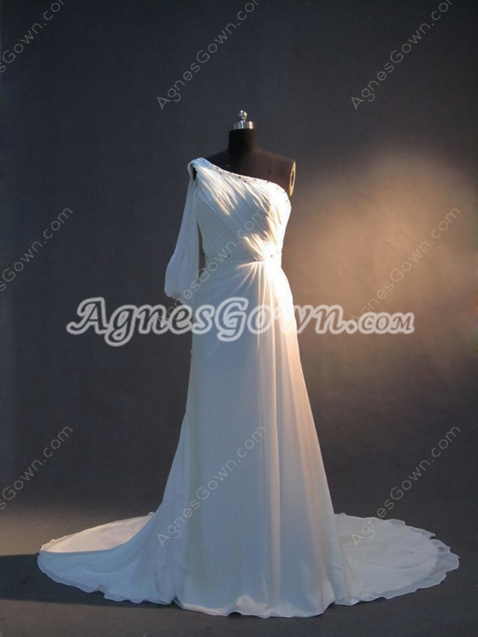 Simple One Shoulder White A-line Casual Bridal Dresses with Sleeve