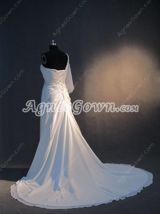 Simple One Shoulder White A-line Casual Bridal Dresses with Sleeve