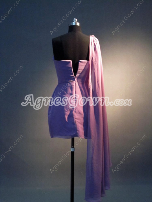 Cute Lilac One Shoulder Chiffon Cocktail Dresses with Sash