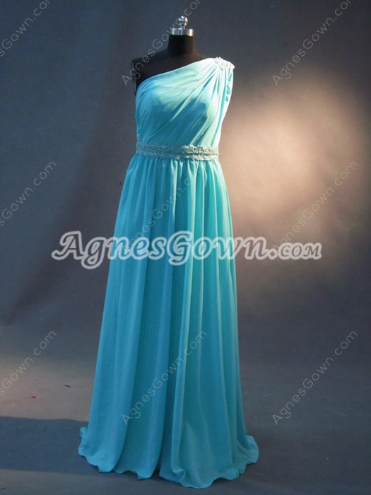Simple Turquoise One Shoulder A-line Plus Size Couture Bridesmaid Dresses