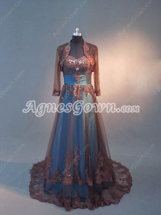 Modest Chocolate And Teal Mother Of The Bride Dresses With Long Sleeves Jacket 