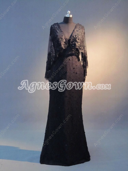 Graceful V-Neckline Black Lace Mother Of The Bride Dresses