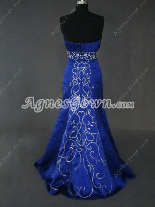 Elegant Royal Blue Trumpet Embroidery Party Dresses