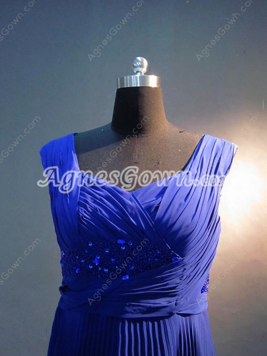 Beautiful Royal Blue Chiffon Plus Size Evening Dresses With Ruched Bodice   