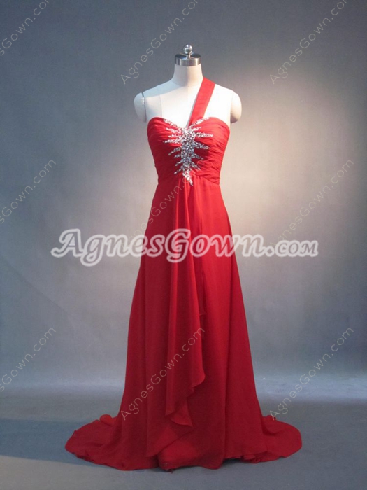 Charming Red Chiffon One Shoulder A-line EWvening Dresses for eddings