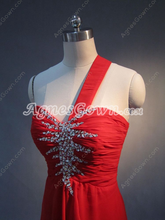 Charming Red Chiffon One Shoulder A-line EWvening Dresses for eddings