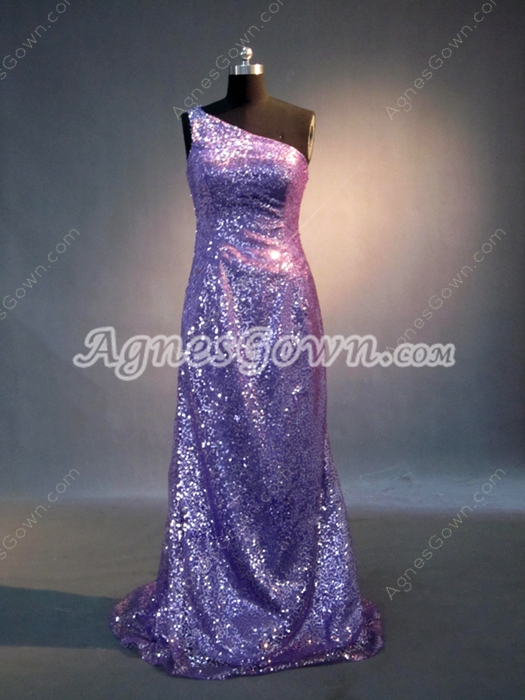 Terrific Lavender One Shoulder Evening Dresses With Sequins 