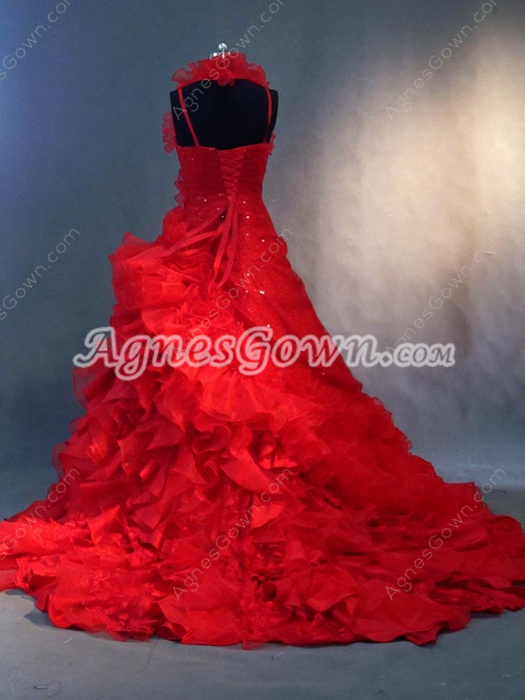 Victoria Red Halter Puffy Floor Length Gothic Wedding Dresses 2016
