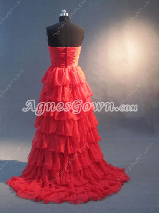 Lovely Red Chiffon Sweetheart High Low Sweetheart Dresses With Ruffles 