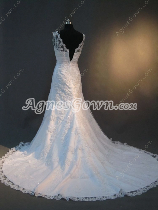 Luxurious V-Neckline Lace Wedding Gowns with V-Back 