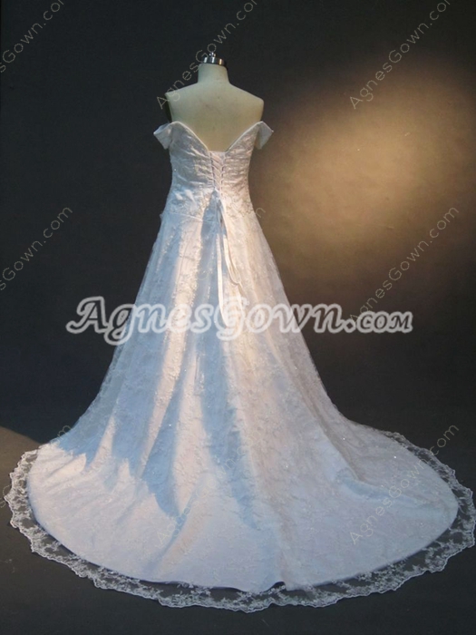 Dramatic Off Shoulder Lace Bridal Dresses Lace Up Back 