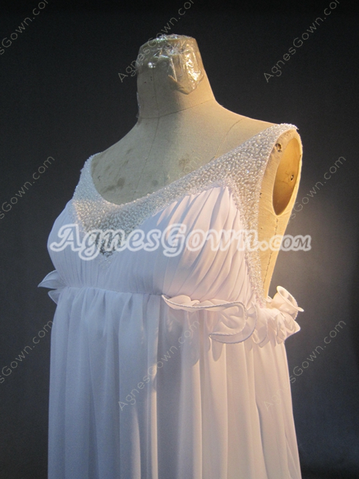 Cheap White Chiffon Full Length Maternity Wedding Dresses With Beads 