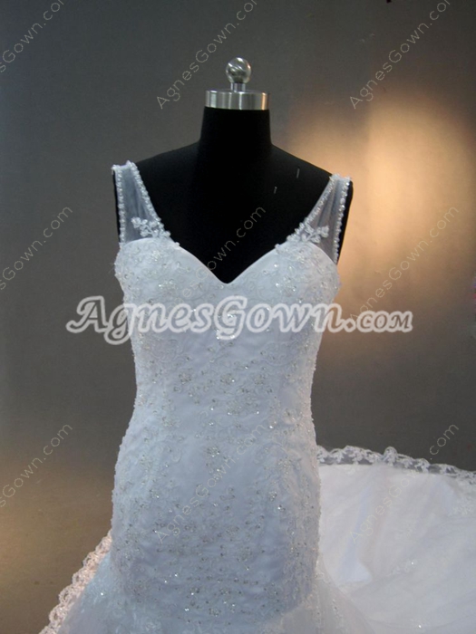 Magnificent V-Neckline Lace Mermaid Wedding Dresses with Cathedral Train 