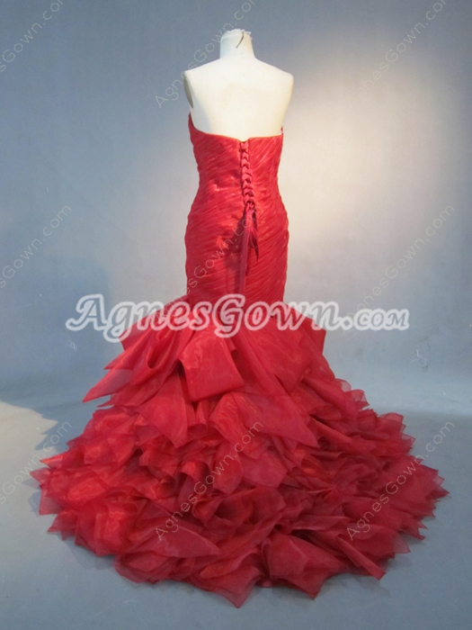 Elegan Dark Red Organza Mermaid Wedding Gowns