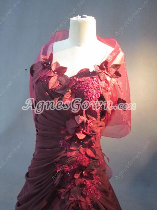 Petite Burgundy Full Length Mother Of The Bride Dresses With Covered Shawl 