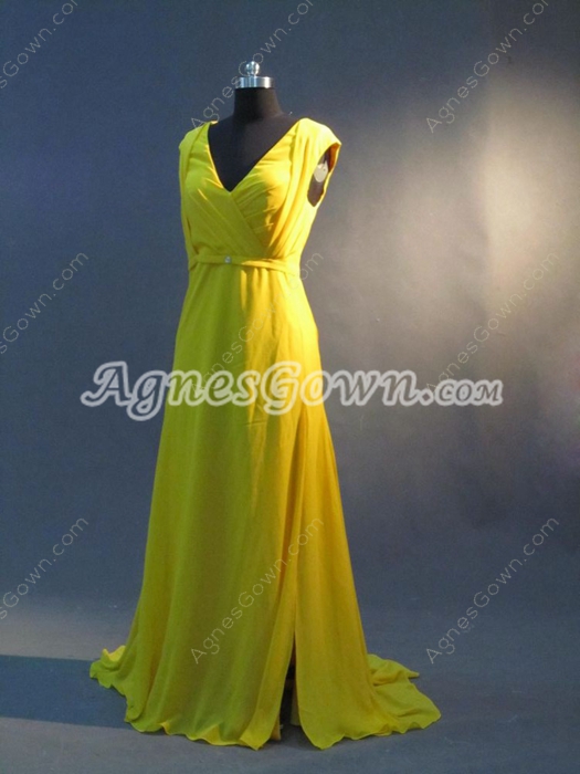 Exclusive Gold Chiffon V-Neckline Mother Of The Bride Dresses