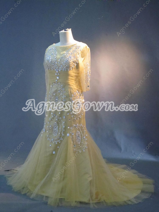 Modest Gold Mother Of The Bride Dresses With 1/2 Sleeves