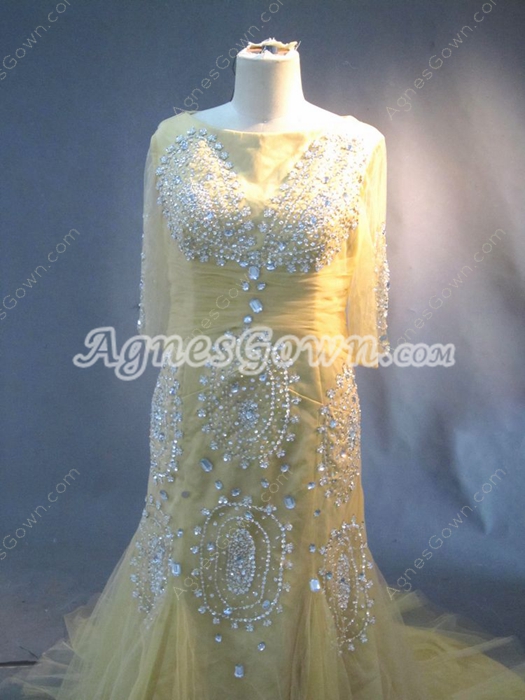 Modest Gold Mother Of The Bride Dresses With 1/2 Sleeves