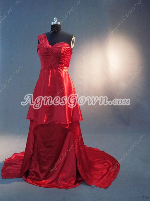 Unique One Shoulder Red Plus Size Evening Dress