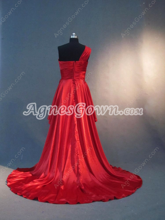 Unique One Shoulder Red Plus Size Evening Dress