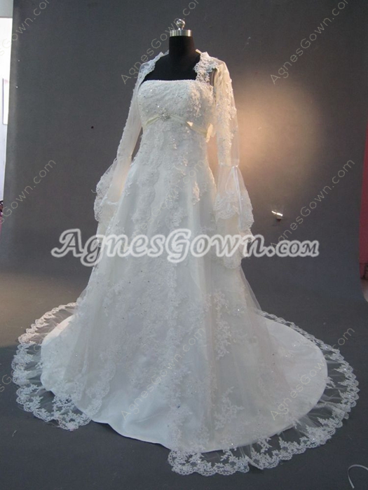 Romantic A-line Lace Wedding Dresses With Long Sleeves Jacket 