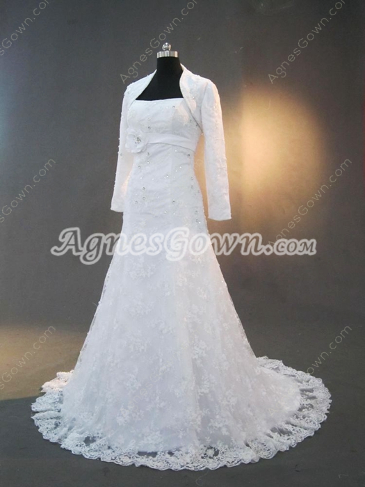 Classic A-line Lace Wedding Dresses With Long Sleeves Jacket 