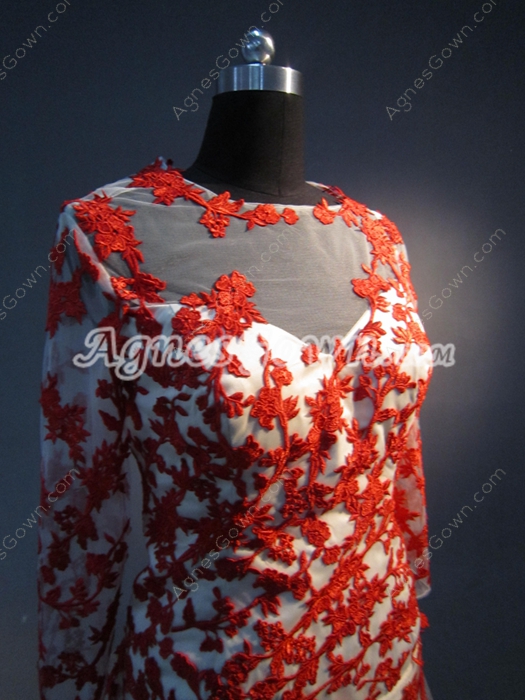 Modest Red and Ivory Long Prom Dress for Mother of Groom