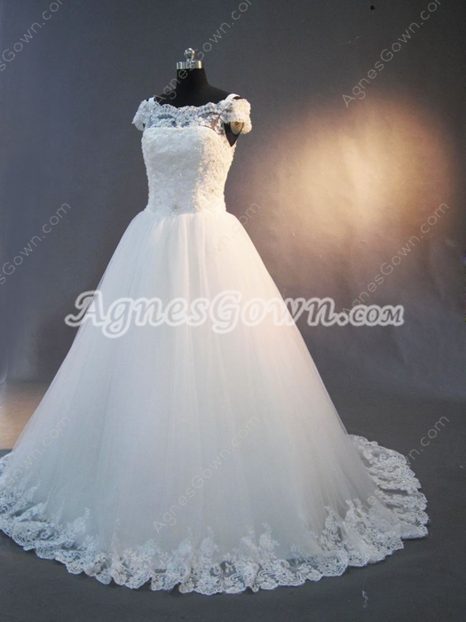 Pretty Off Shoulder Lace Short Sleeves Princess Wedding Dresses
