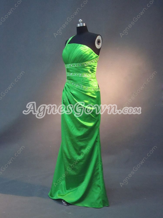 Sexy Green One Shoulder Crossed Straps Evening Dress