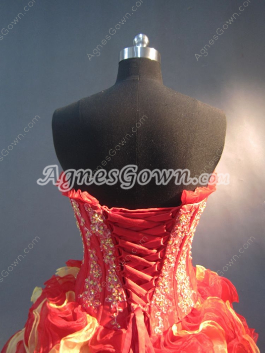 Luxurious Red and Gold Red Puffy Quinceanera Dresses