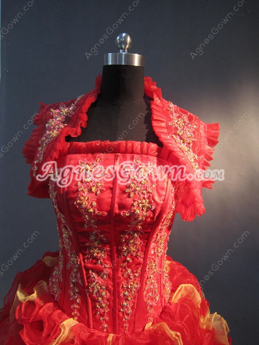 Luxurious Red and Gold Red Puffy Quinceanera Dresses