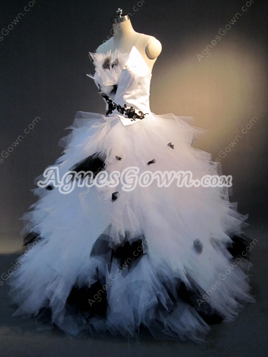 Unique Black and White Tulle Wedding Ball Gown