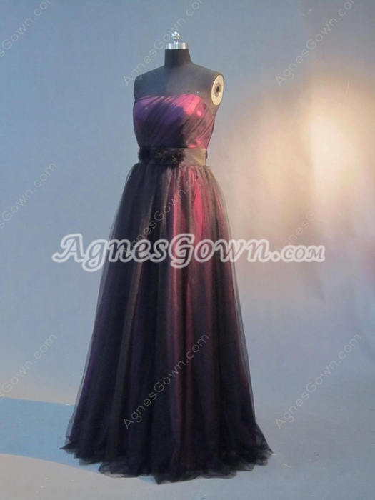 Elegant Black and Fuchsia Graduation Ball Gown Dresses With Sash 