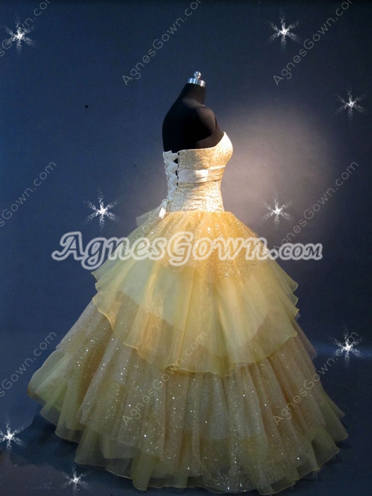 Modern Strapless Yellow Layers Quinceanera Dresses