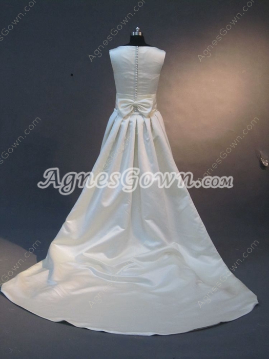 Simple Bateau Satin Ivory Wedding Dresses for Country Wedding
