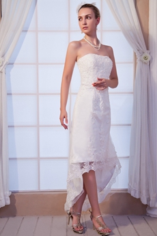 Romantic High Low Lace Wedding Dress For Beach 
