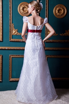 Straps White Boho Wedding Dress With Red Sash 