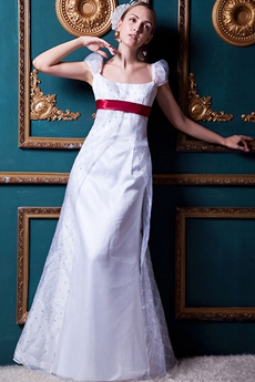 Straps White Boho Wedding Dress With Red Sash 