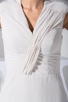 Romantic V-Neckline Cream Chiffon Beach Wedding Dress 