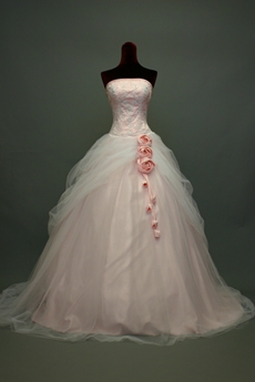 Pretty Pearl Pink Strapless Court Quinceanera Dress With Floral  