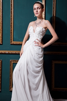 Grecian V-Neckline White Chiffon Casual Beach Wedding Dress 