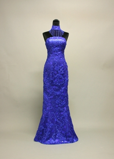 Fancy Royal Blue High Collar Column Lace Mother of Bride Dresses With Beads 