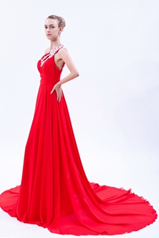Charming One Straps A-line Red Chiffon Formal Evening Dress Cut Out 