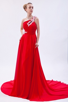 Charming One Straps A-line Red Chiffon Formal Evening Dress Cut Out 