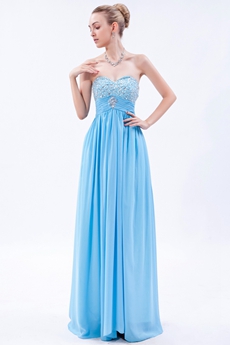 Adorable Sweetheart Column Sky Blue Prom Dress With Beads