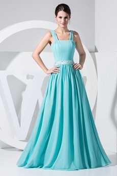 Column/Straight Full Length Blue Chiffon Prom Party Dress 