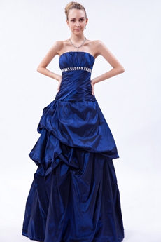 Elegance Strapless Dark Royal Blue Taffeta Princess Quince Dress 