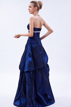 Elegance Strapless Dark Royal Blue Taffeta Princess Quince Dress 