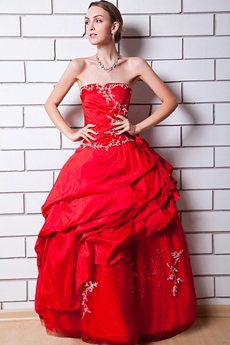 Lovely Red Taffeta Quinceanera Dress With White Appliques 